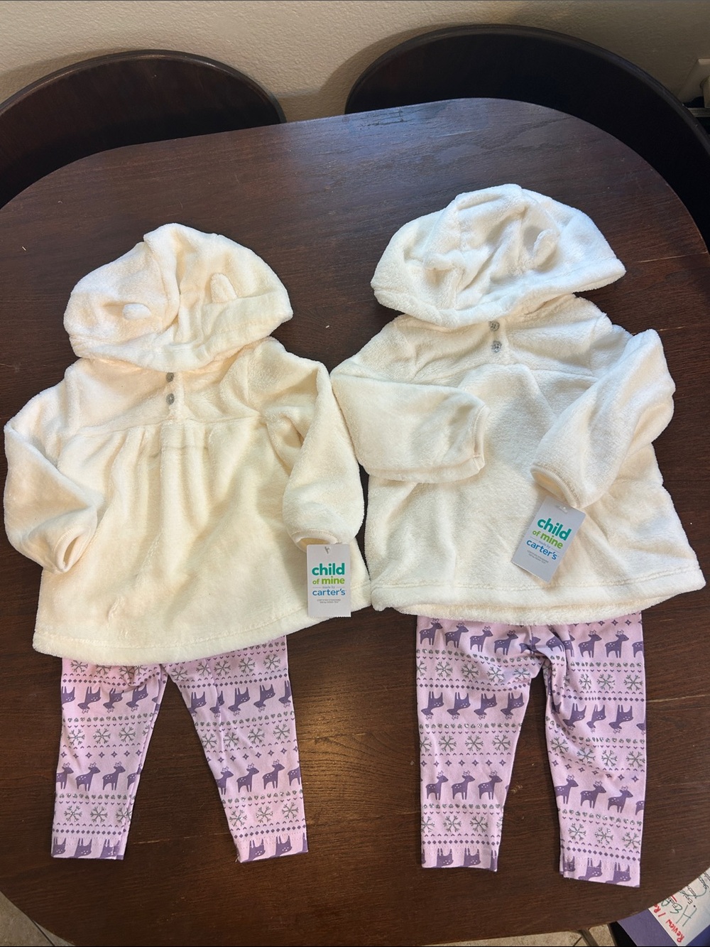 Lot of 2 of Mine by Carter's Cream Hooded Tunic & Pink Deer Leggings Set NWT